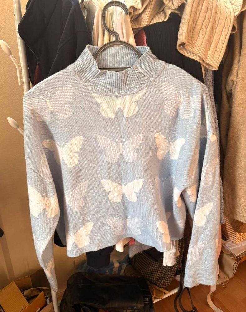 Butterfly Print High Neck Sweater