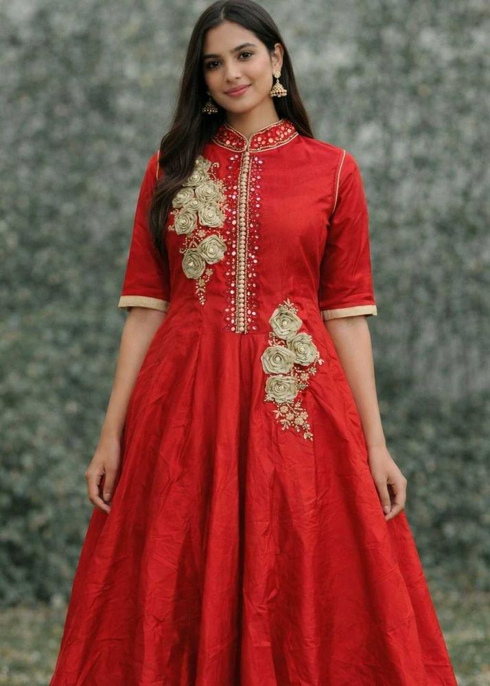 Red Embellished Ethnic Gown