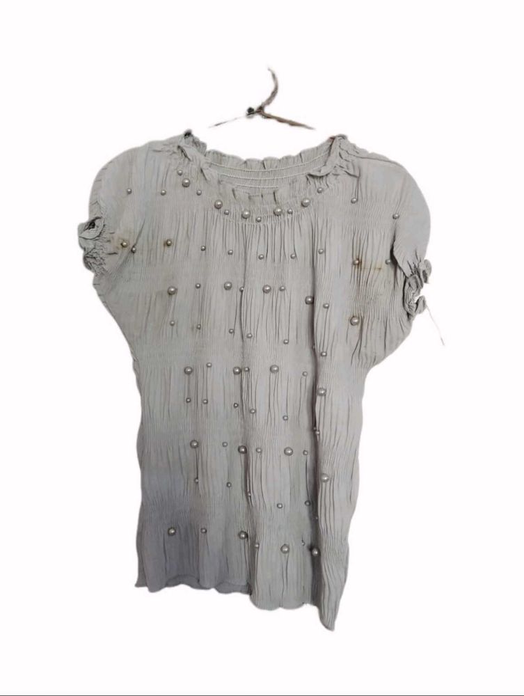 Beaded Pearls Grey Top