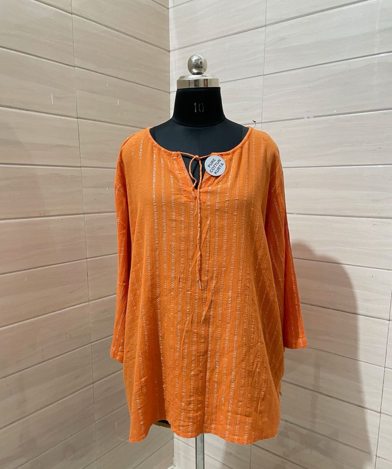 Avenue Womens Orange Metallic Stripes Blouse