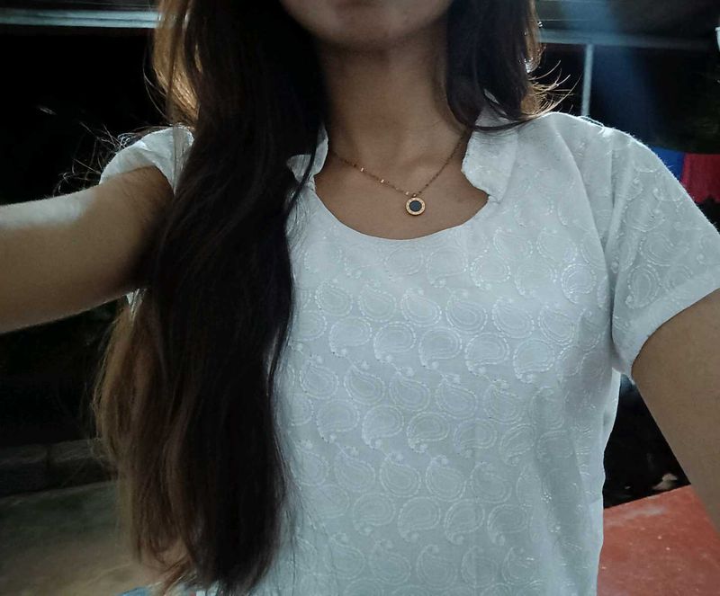 White Paisley Print Top