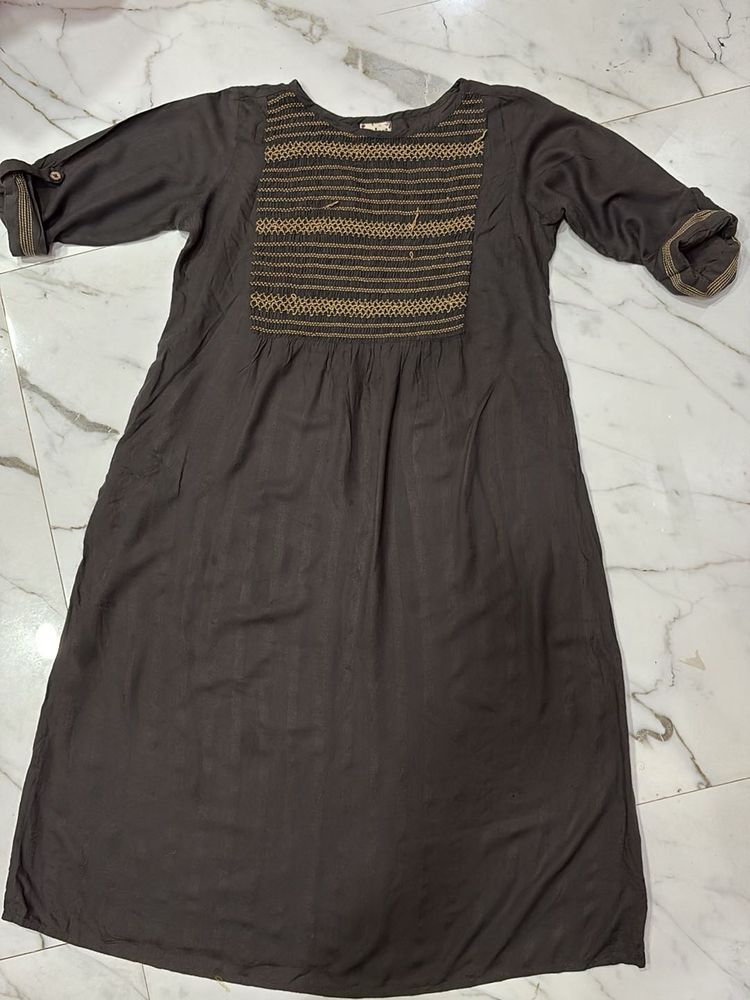 Brown Embroidered Kurta