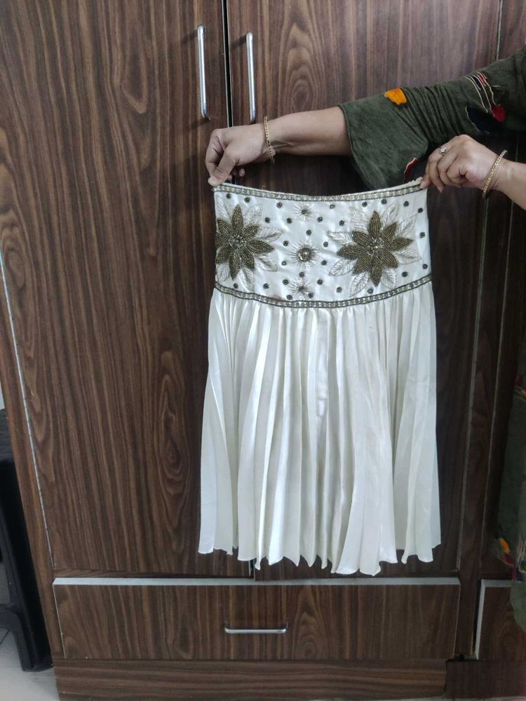 Ivory Pleated Mini Skirt