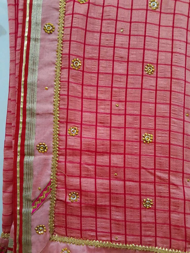 Elegant Red Checkered Saree
