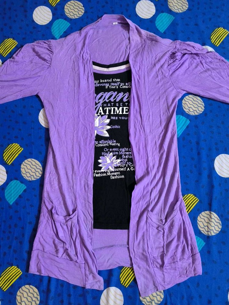 Purple Open Front Cardigan