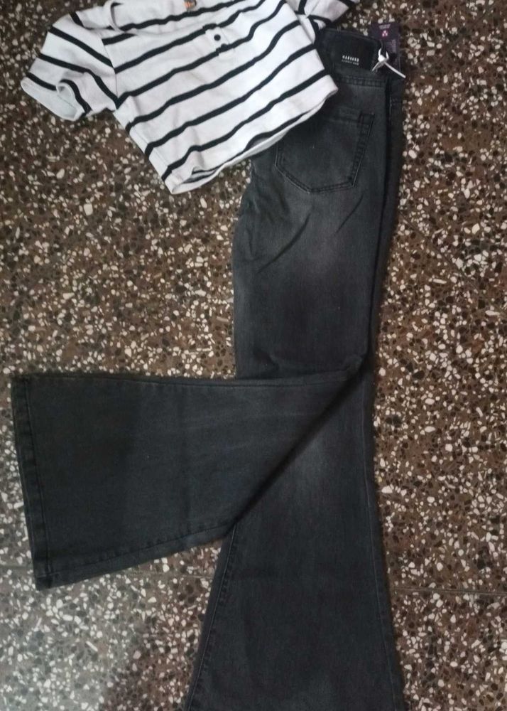 Black Flared Denim Jeans