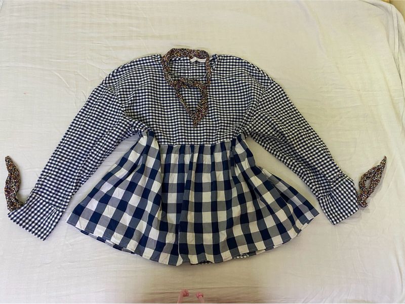 Zara Checkered Long Sleeve Top Bust 38