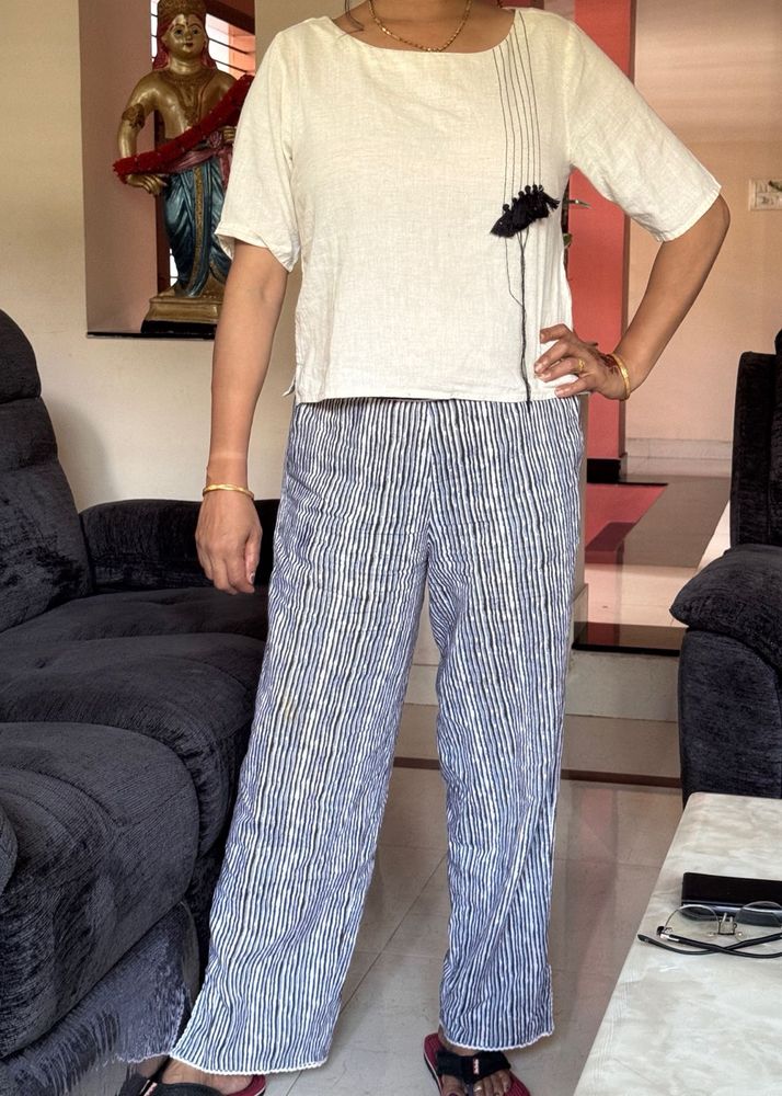 Linen Top &amp; Striped Pants Set