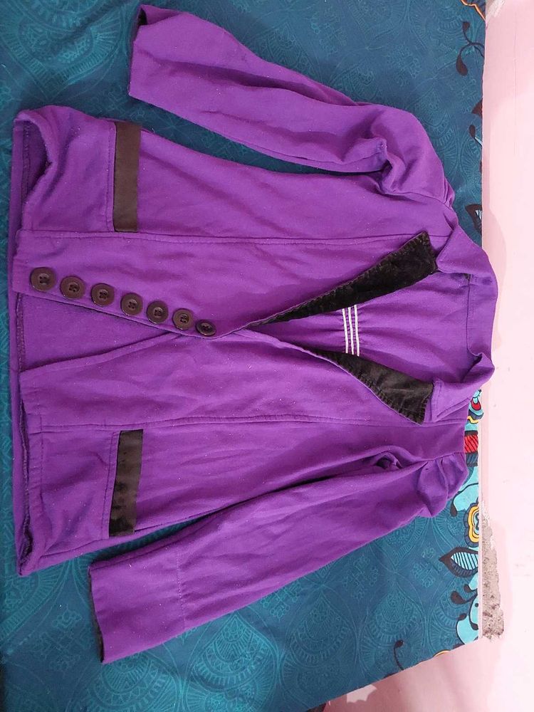 Purple Button-Down Coat for Girls