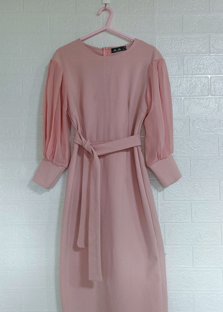 Pink Bodycon Dress With Puffy Sleeves
