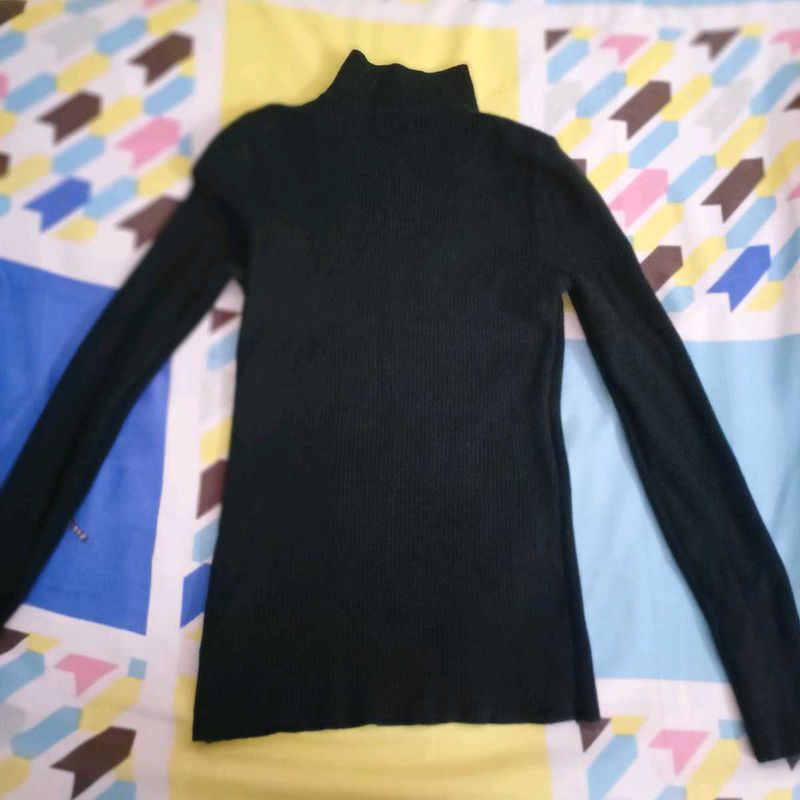 High Turtle Neck Full Sleeves Ladder Slim Fit Top