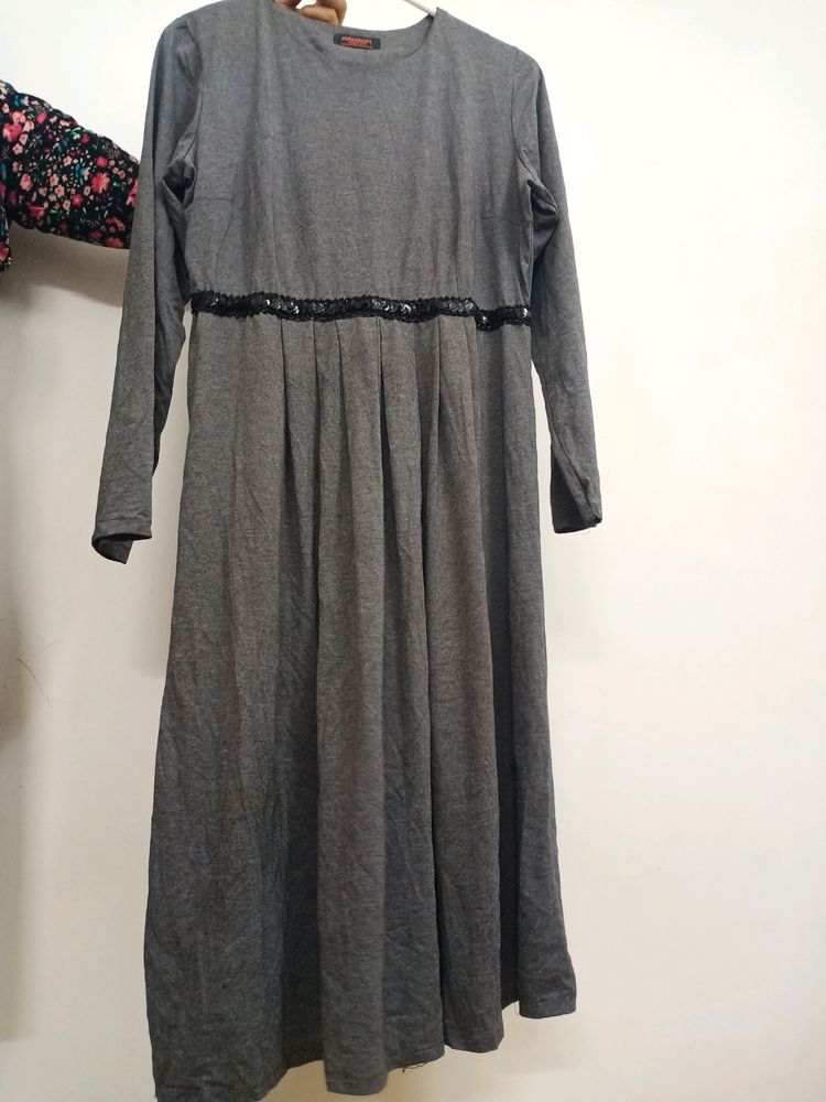 Simple Grey Full Sleeves Dress