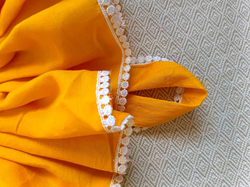 Yellow Dress with Lace Trim