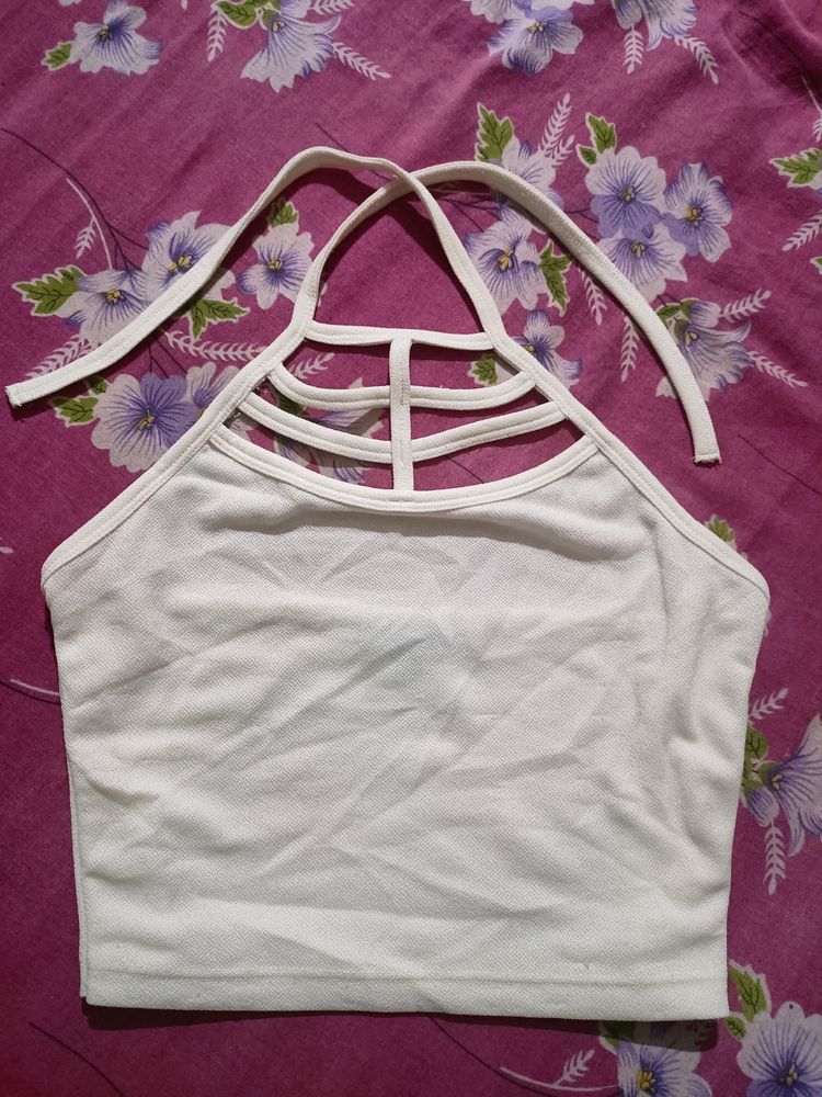 Halter Neck White Backless Crop top