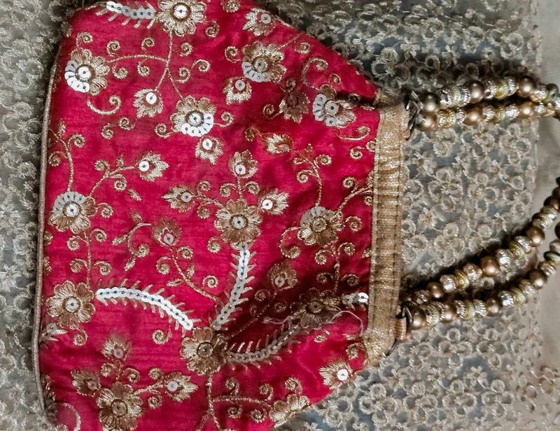 Red Embroidered Clutch