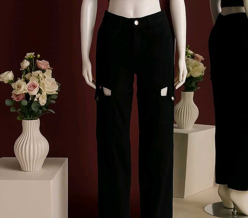 Black Cutout Straight Leg Jeans