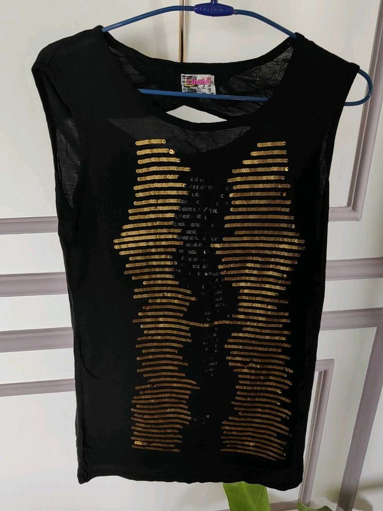 Sequined Black Top
