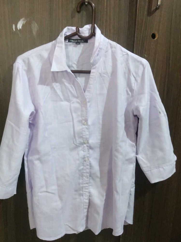 White 3/4 Sleeve Button Down Shirt