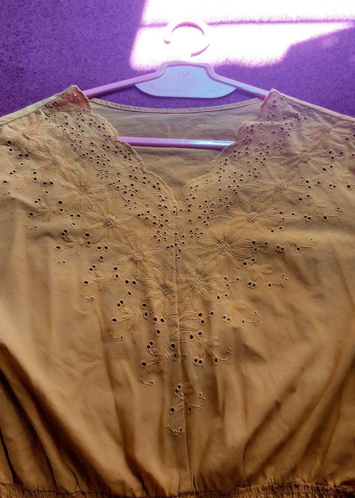 Mustard  Eyelet Top
