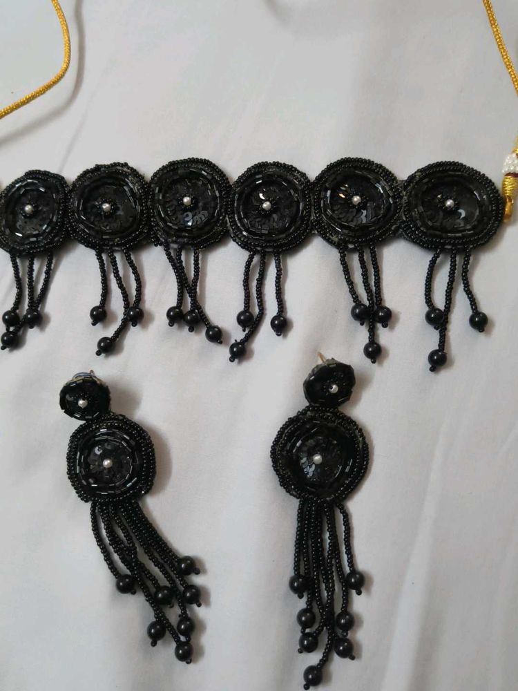 Black Beaded Choker &amp; Earring Set
