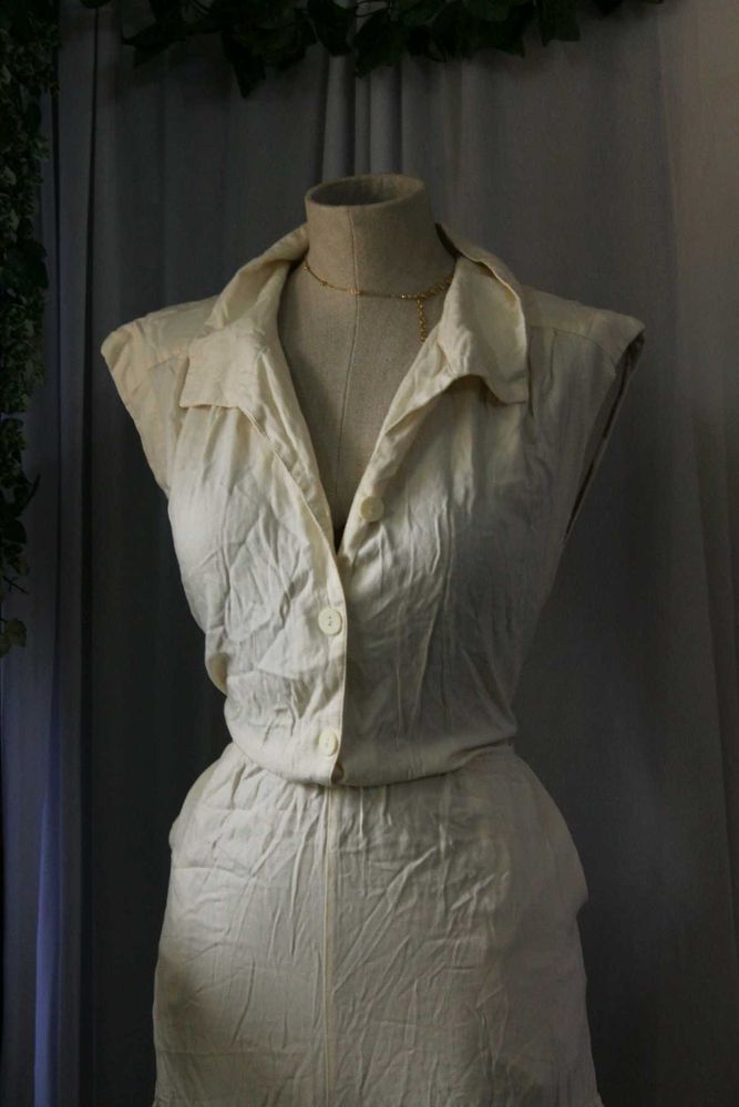Vintage Cream Button-Down Jumpsuit
