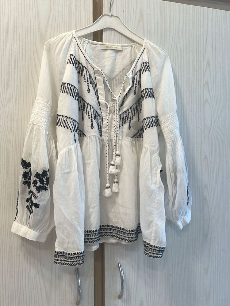 Embroidered Peasant Top