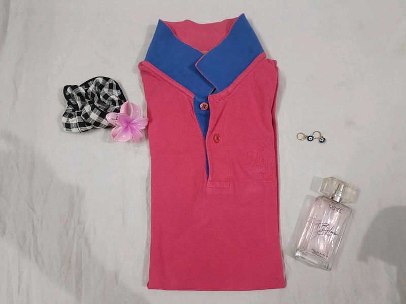 Y2k Stylish Pink Polo Top