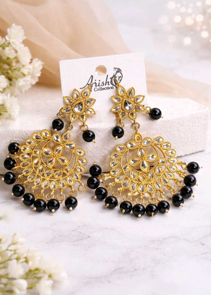 Elegant Gold &amp; Black Pearl Earrings