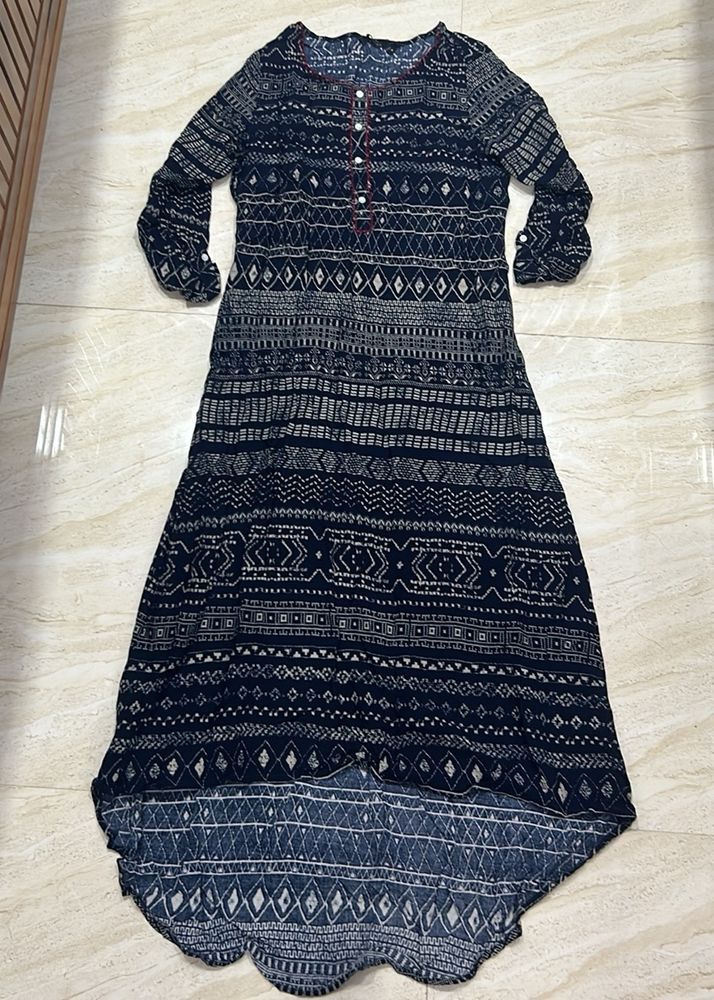 Navy Blue Printed Half Sleeve Kurti