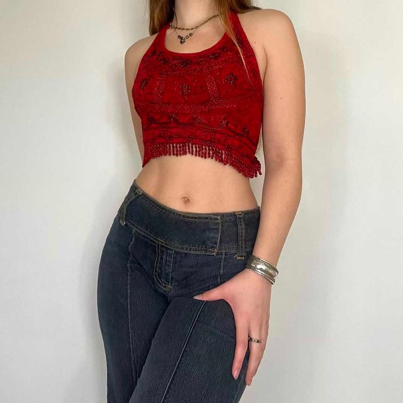 Maroon 🪡 Embroidered Bralette Y2k Style