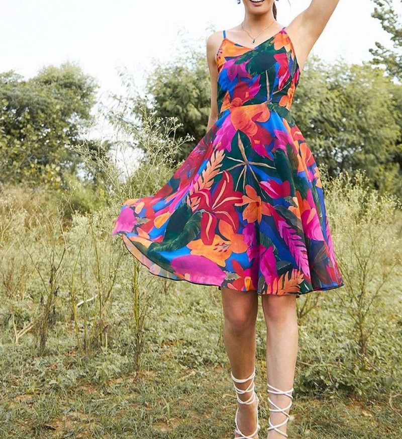 Tropical printed Fit And Flare Dress
