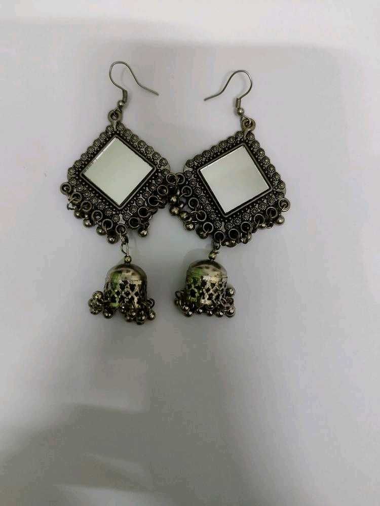 Oxidised Earings With Mirrors
