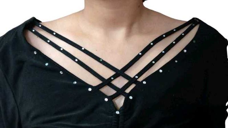 Black V-Neck Embellished Top