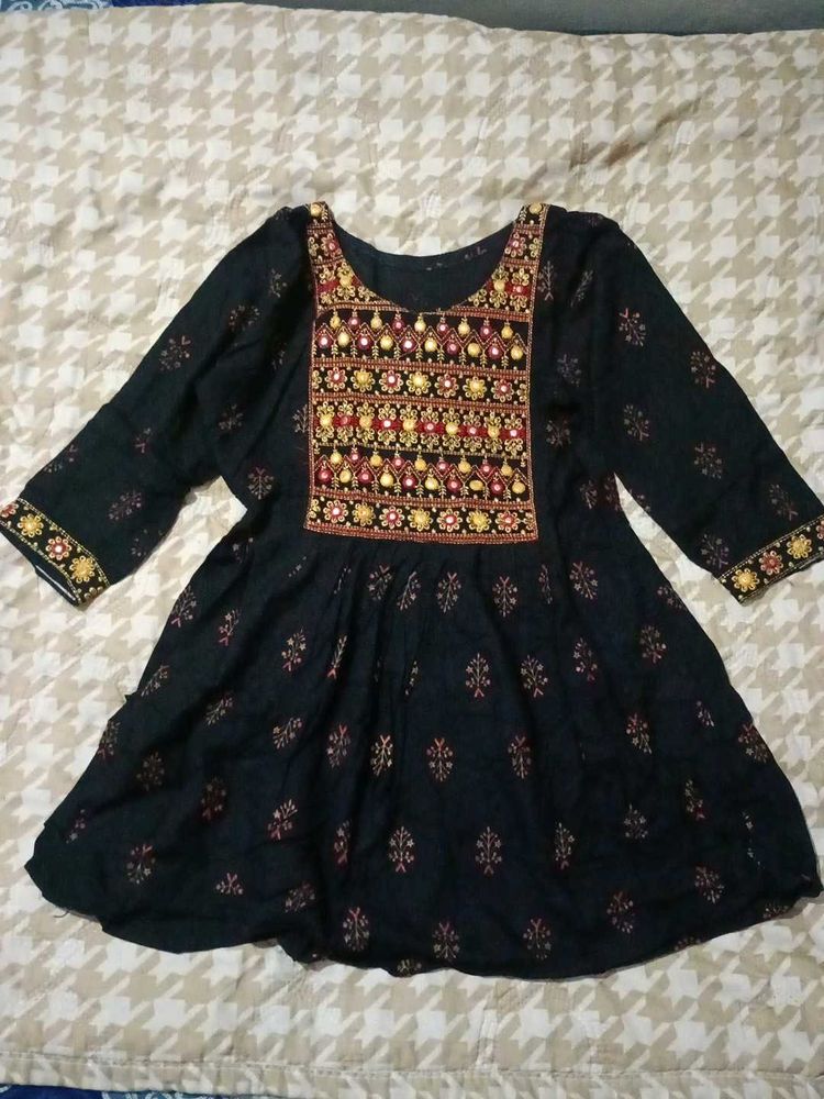 Printed Black Short Kurti
