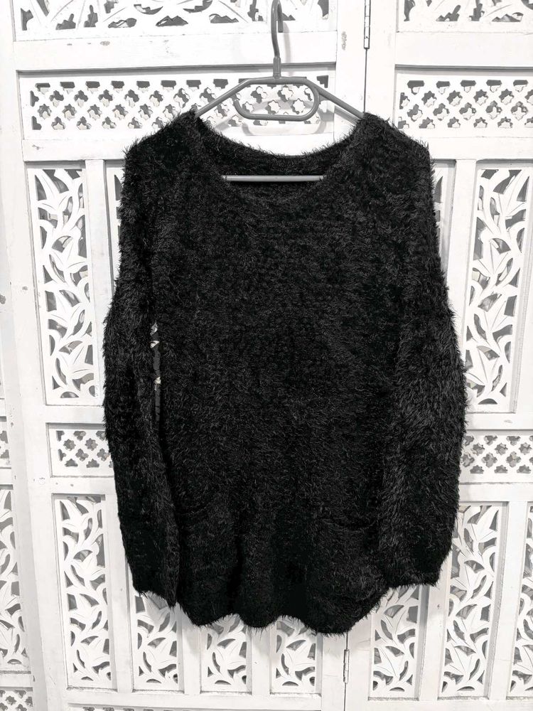 🎀Buy1 Get1 Free Fluffy Bow Black Sweater ()