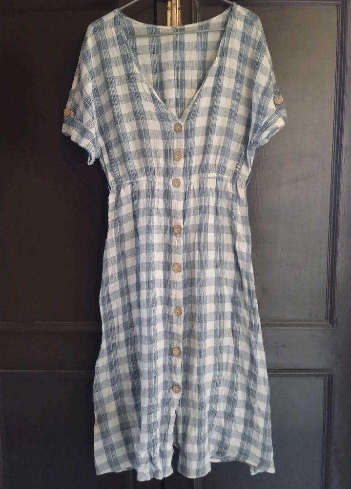 White&amp;blue Checks Dress