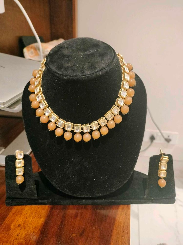 Fix Price Peach Kundan Necklace Set