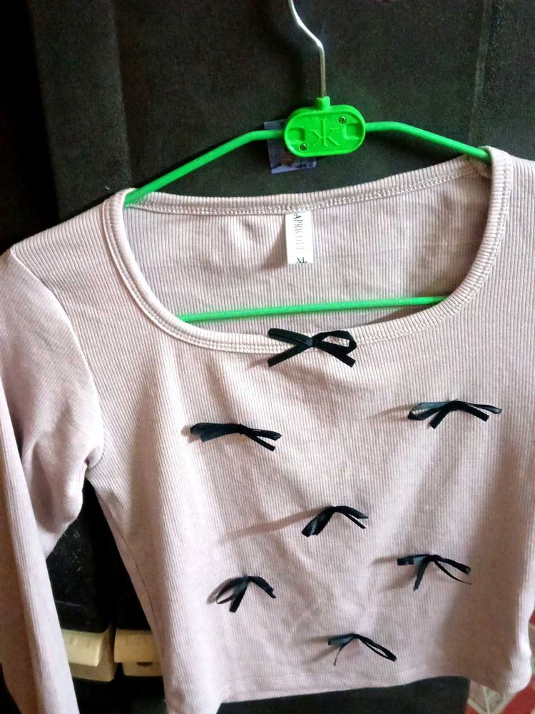 Ribbed Long Sleeve Top with Bows