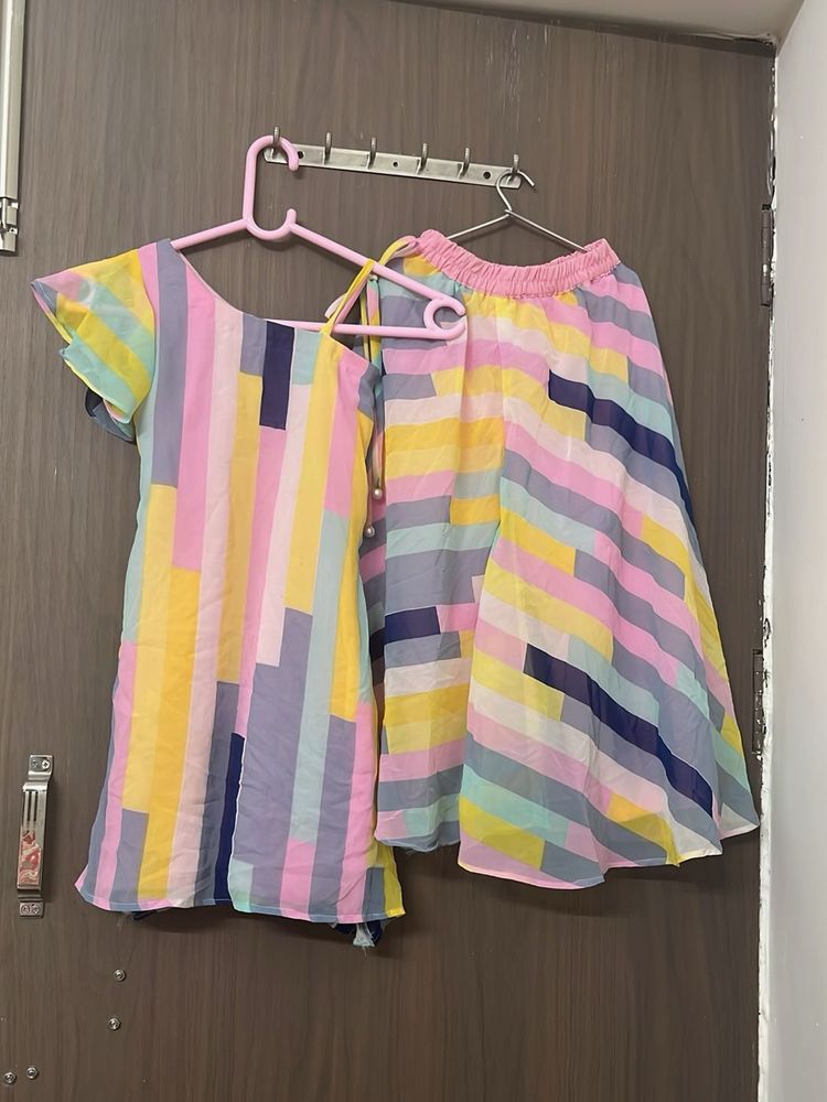 beautiful designerColorful  plazo set for 5-7 yr o