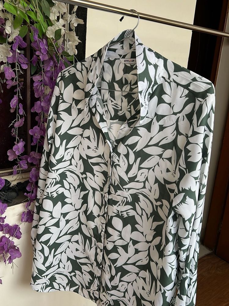 Leaf Print Button-Down Shirt