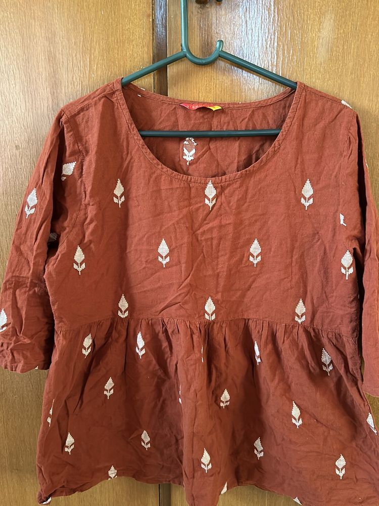 Brown Peplum Top For Daily Wear