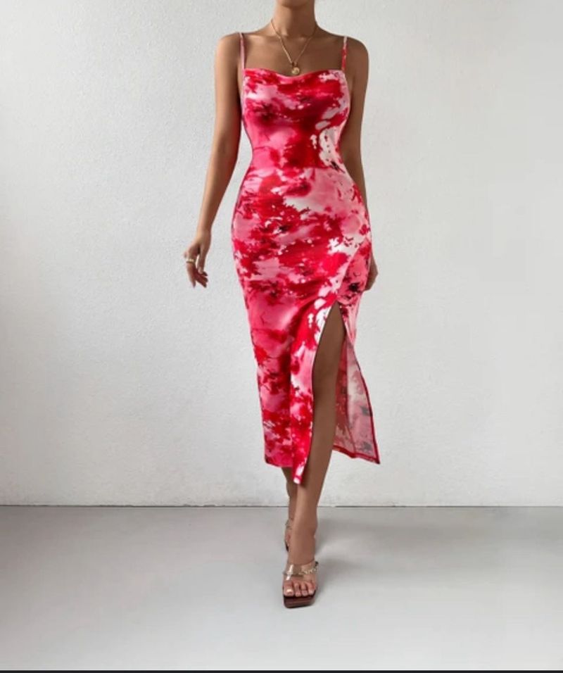 Stylish Red &amp; Pink Tie-Dye Dress