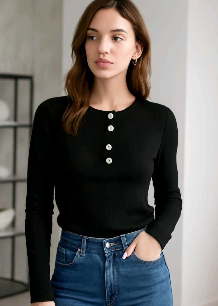 Stylish Black Long Sleeve Top🖤