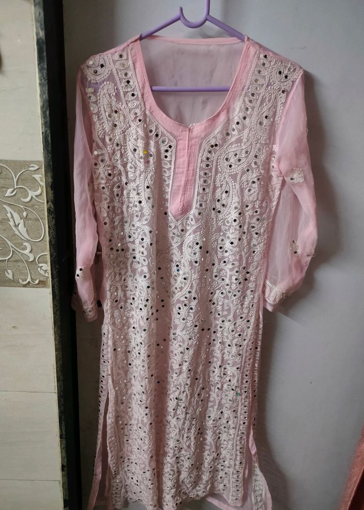 Pink Mirror work kurta