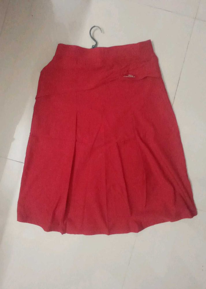 Red Knee Length Skirt
