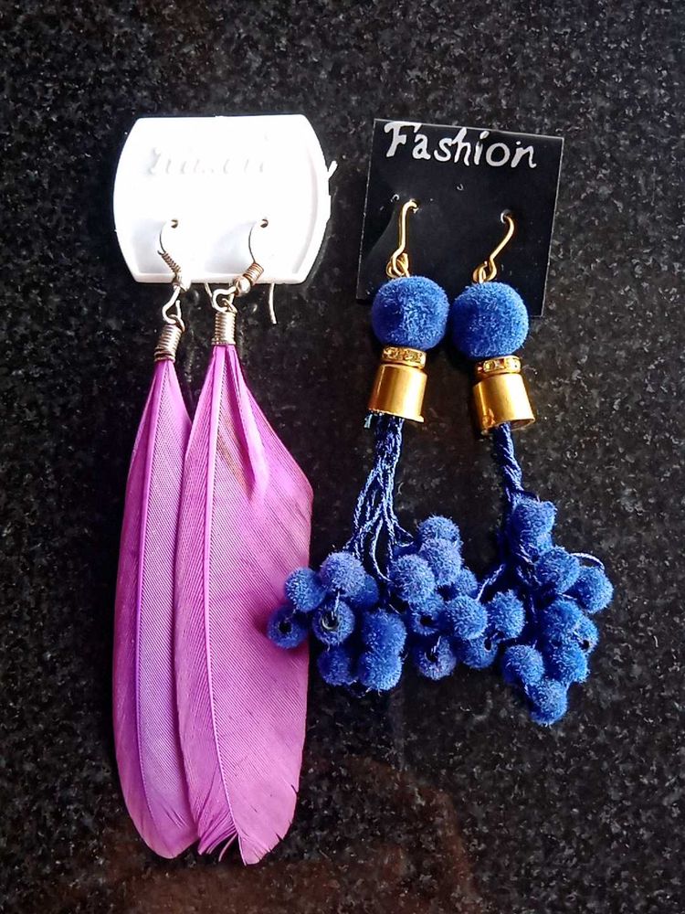 Funky Feather &amp;  Pom Earring