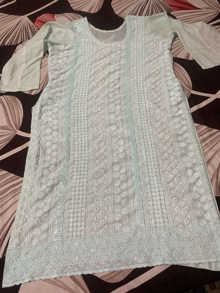Light Blue Embroidered Kurti