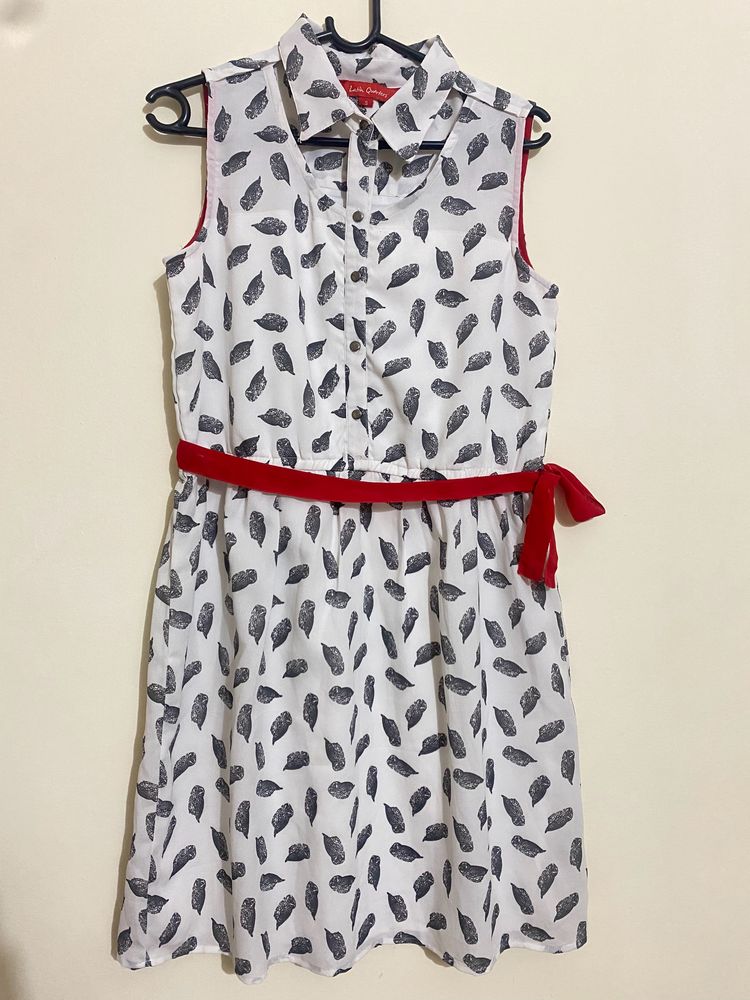 White &amp; Red Designer Neck Dress