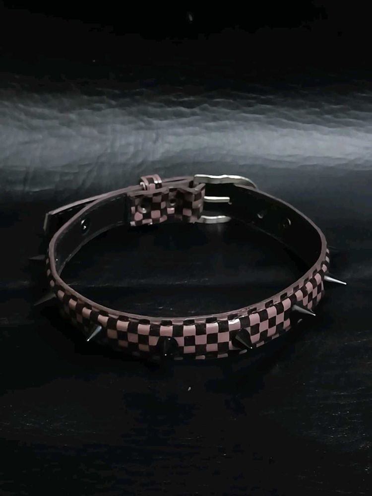 Goth Punk Alt Metal Studded Checks Choker Collar