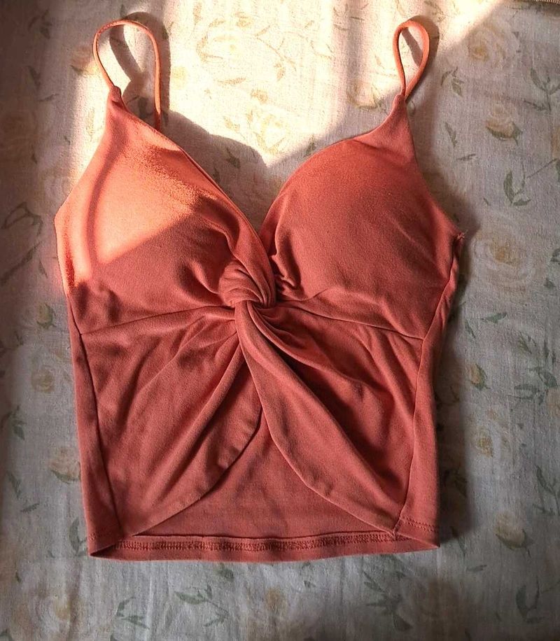 Coral Twist Front Crop Top